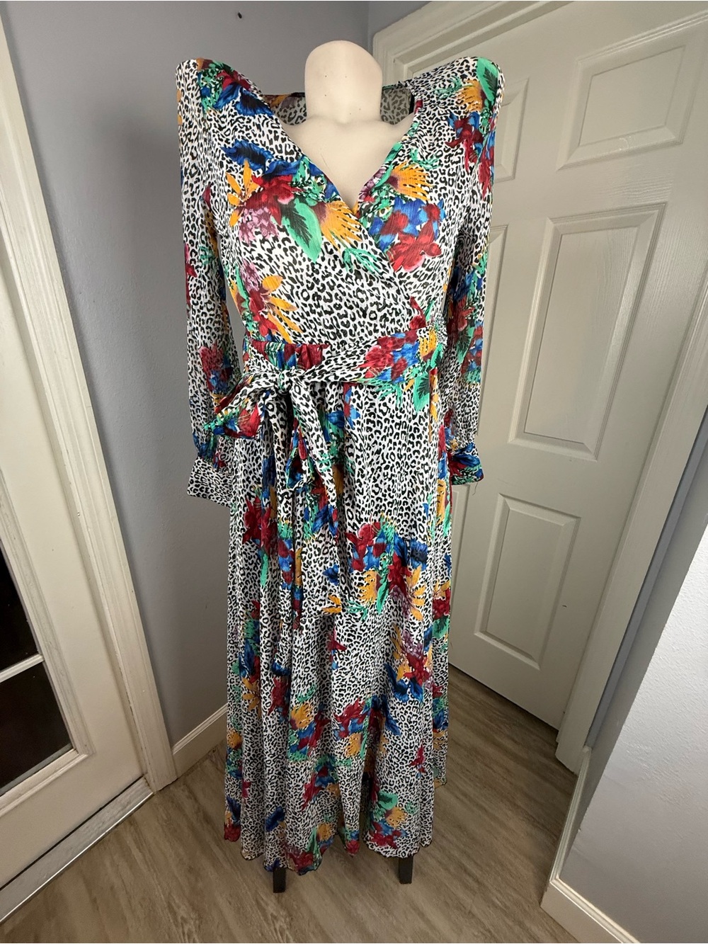 Floral & Leopard Wrap Maxi Dress in Multicolor